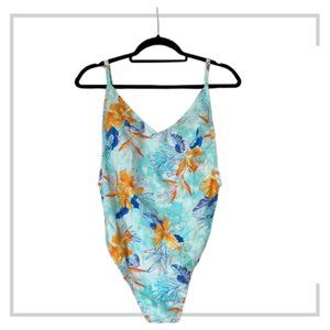 xhilaration One PIece Blue Floral Tropical Swimsuit Bathing Suit, Size XL